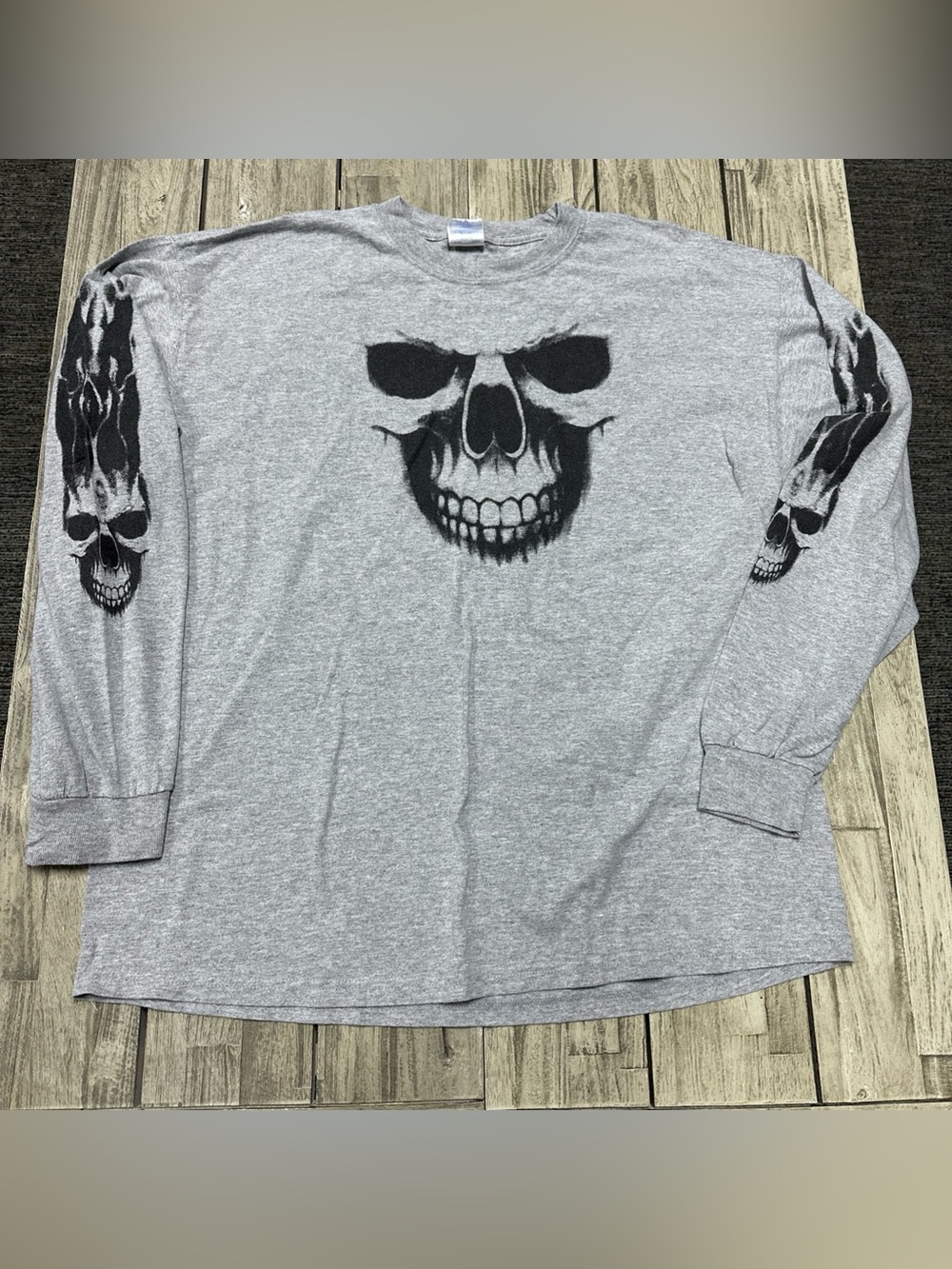 VTG Y2K Hot Leathers Skull Ride Motorcycles Long Sleeve Tee XL Grunge Emo